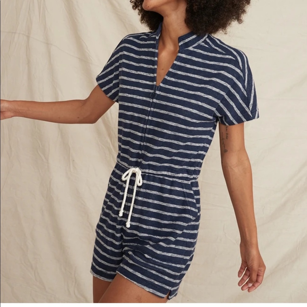 Marine Layer Terry Out Romper in Navy/White Stripe